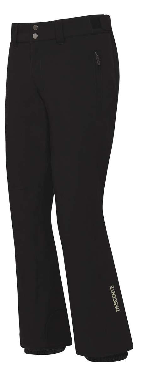 Descente Roscoe Insulated Pant 2024 - Black insulated ski pants with a zippered pocket on the right thigh and two silver buttons at the waistband.