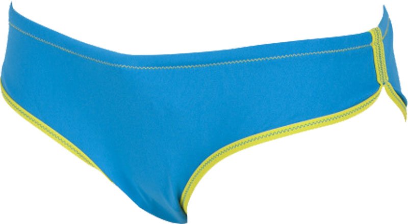 Arena Ladies' Directus Racer Bikini Bottom Swimsuit - A bright blue swimsuit with yellow trim and stitching.