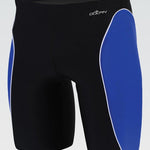 Dolfin Men's Xtra Life Lycra Team Panel Jammer Swimsuit - A black swimsuit with blue and white stripes on the sides.