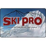 Ski Pro Gift Card - A gift card with "SKI PRO" in red letters, featuring a mountain peak and trees on a light blue background.