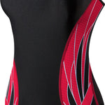 TYR Ladies' Phoenix Splice Diamondfit Swimsuit - A black swimsuit with a red and white diamond pattern on the sides.