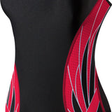 TYR Ladies' Phoenix Splice Diamondfit Swimsuit - A black swimsuit with a red and white diamond pattern on the sides.