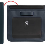 Hydro Flask Medium Dry Storage Bag - A gray dry storage bag with a zippered top and a handle on one side, featuring a white logo of a handprint with lines extending from each finger.