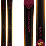 Dynafit Radical 107 Skis 2024 - Black skis with a red logo and lettering, featuring a distinctive black stripe down the middle.