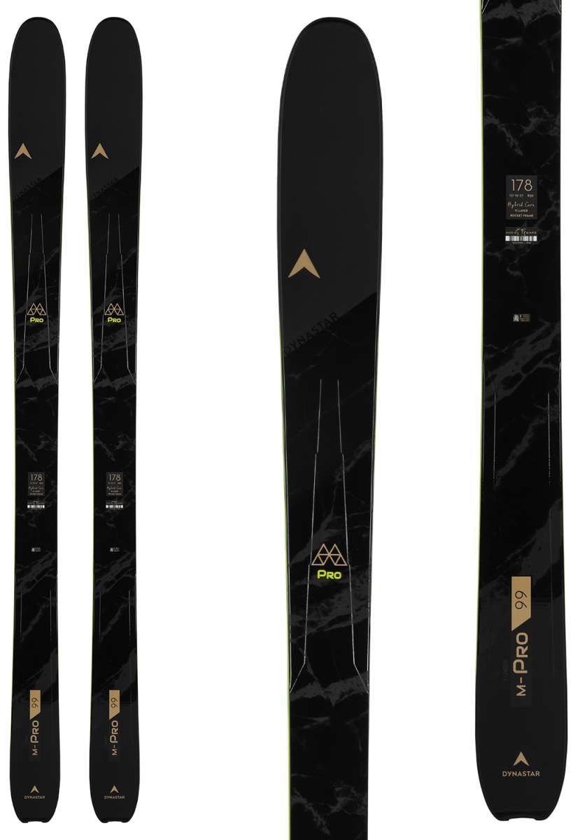Dynastar M-Pro 99 Skis 2023 - Black skis with gold lettering and logo.