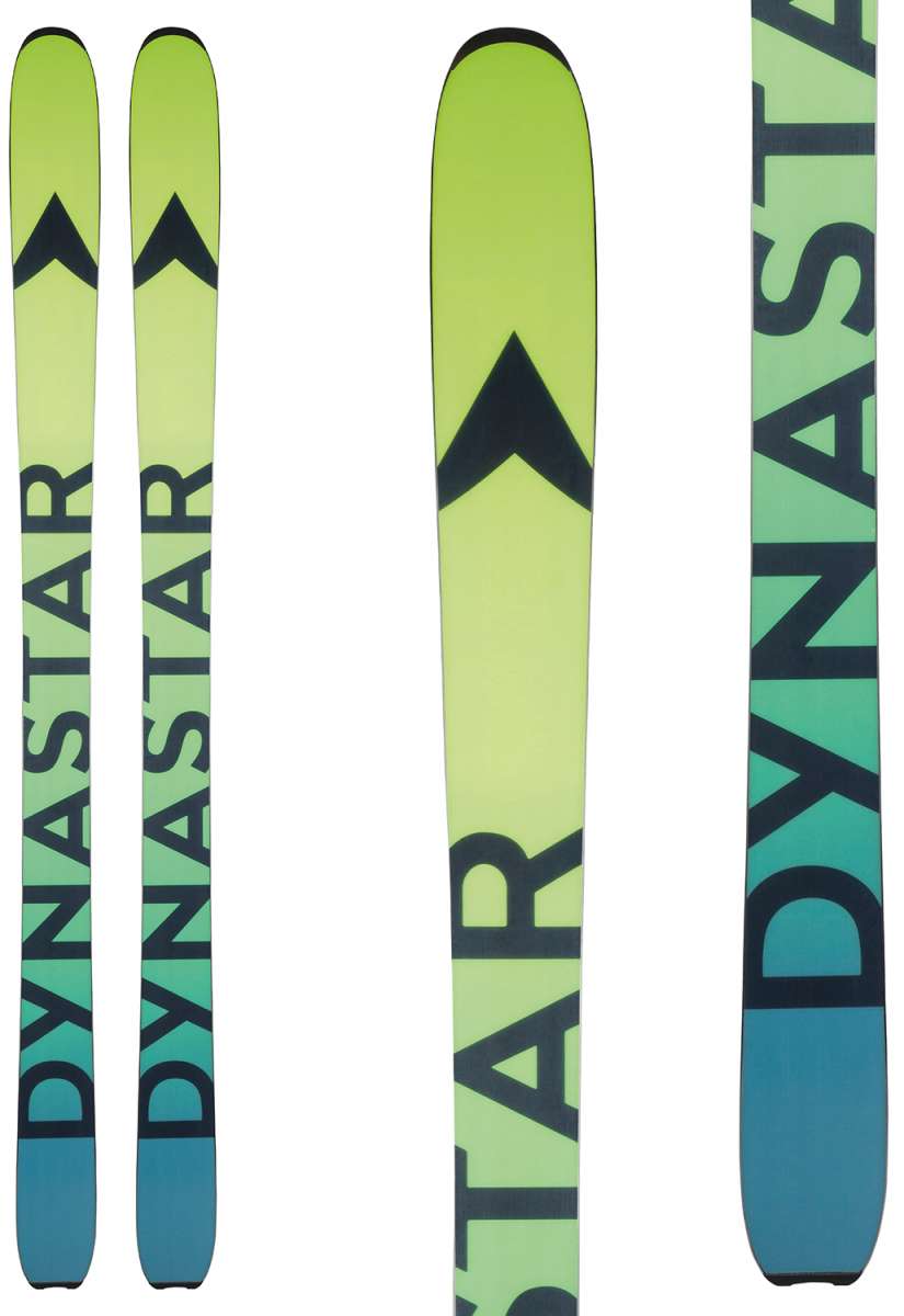 Dynastar M-Pro 99 Skis 2023 - A pair of skis with a light green top sheet and black lettering that reads "M-Pro 99".
