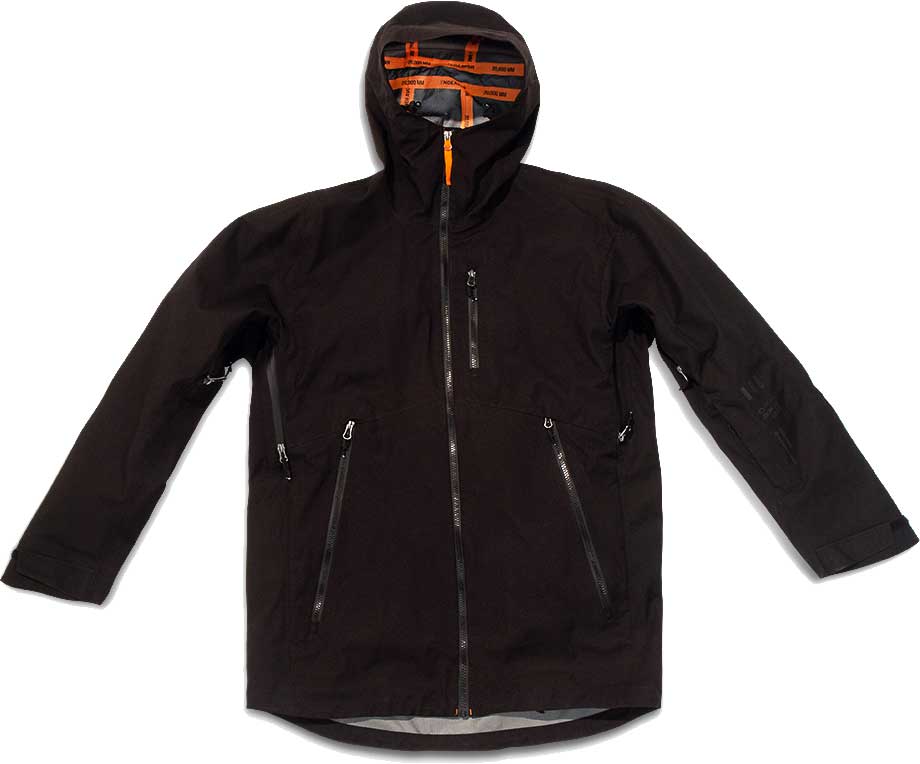 Endeavor Men's 3L Shelter Shell Jacket 2020 - Black jacket with zippered pockets and adjustable cuffs.