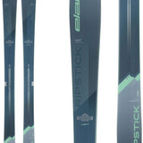 Elan Ladies Ripstick 88 Flat Ski 2023-2024 - A dark blue ski with a light green logo and white lettering on top, featuring a mountain graphic at the bottom.