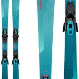 Elan Ladies Wildcat 76 System Ski With ELW 9.0 Ski Bindings 2023-2024 - A pair of skis with black bindings and a light blue base.