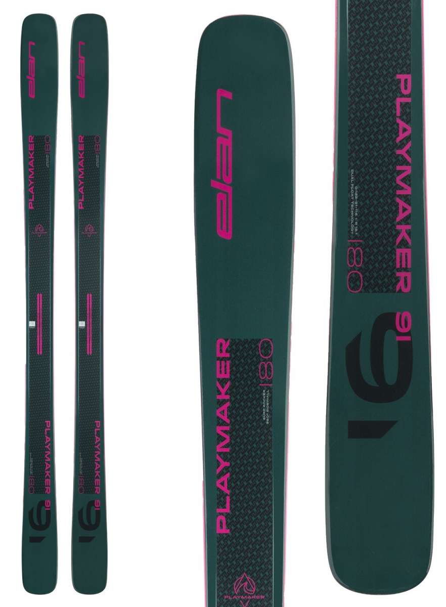 Elan Playmaker 91 Skis 2024 - Black skis with pink lettering and logo.