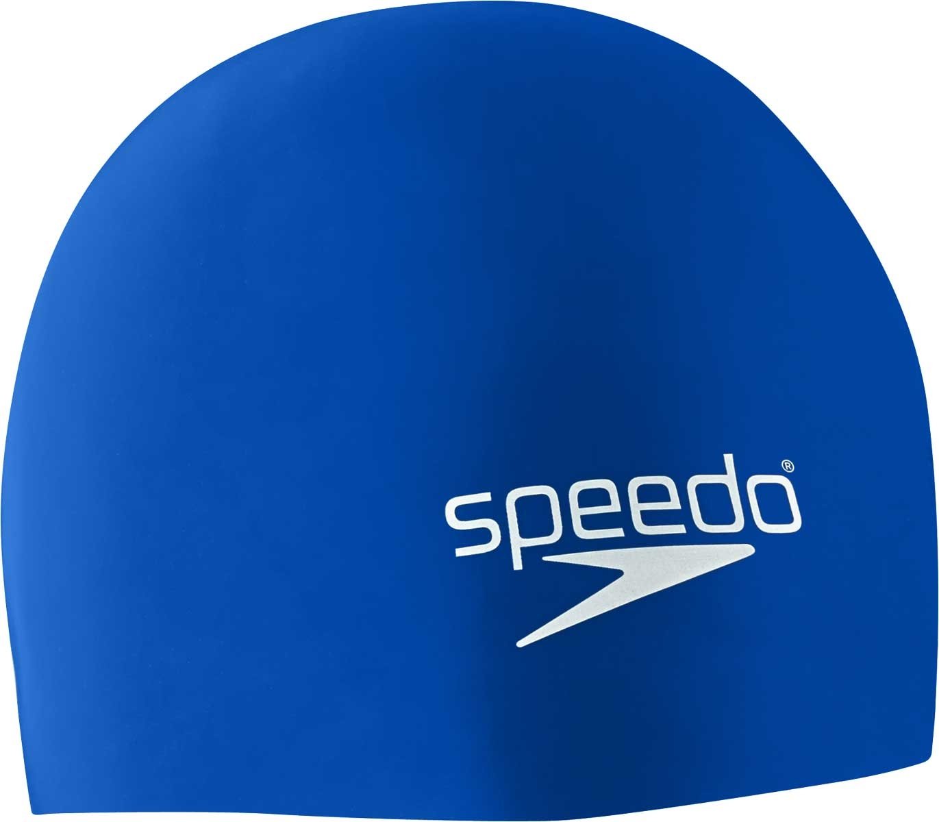 Speedo Elastomeric Solid Silicone Swim Cap - A royal blue swim cap made of solid silicone with a smooth texture and no visible patterns or logos.