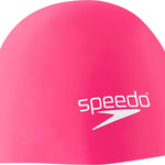 Speedo Elastomeric Solid Silicone Swim Cap - A solid pink swim cap made of silicone material.