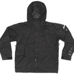 Endeavor 2 Layer Shelter Shell Jacket 2024 - A black jacket with a hood, featuring two zippered pockets on either side and a central zipper down the front.