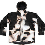 Endeavor 2 Layer Shelter Shell Jacket 2024 - A black and white jacket with a subtle leopard print pattern on the front, featuring a hood and two chest pockets.