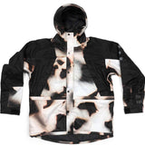 Endeavor 2 Layer Shelter Shell Jacket 2024 - A black and white jacket with a subtle leopard print pattern on the front, featuring a hood and two chest pockets.