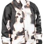 Endeavor 2 Layer Shelter Shell Jacket 2024 - A black and white jacket with a camouflage pattern, featuring a hood and two front pockets.