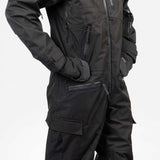 Endeavor 3L Shelter One Piece Suit 2024 - Black snowsuit with a high collar and zippered pockets on both sides.