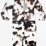 Endeavor 3L Shelter One Piece Suit 2024 - A black and white snowsuit with a camouflage pattern, featuring a hood and zippered pockets.