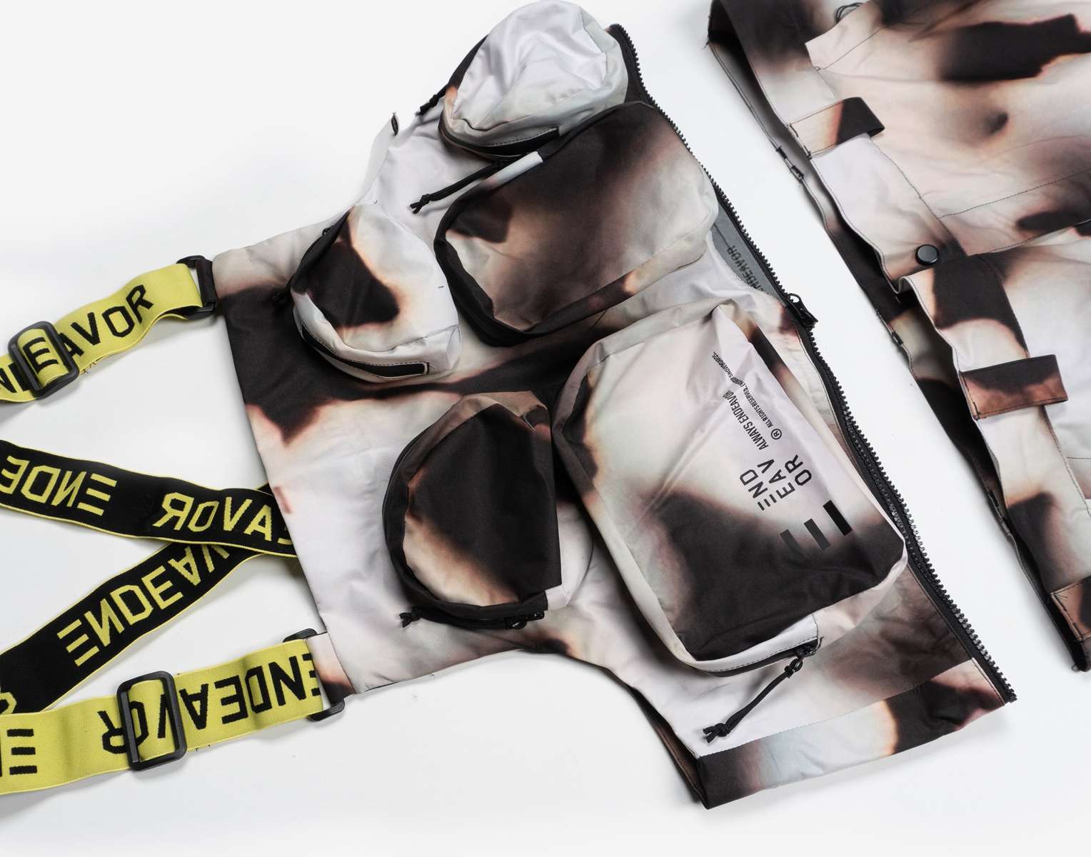 Endeavor 3L Shelter Removable Bib Pants 2024 - Black bib pants with a subtle white pattern and black drawstring at waist.