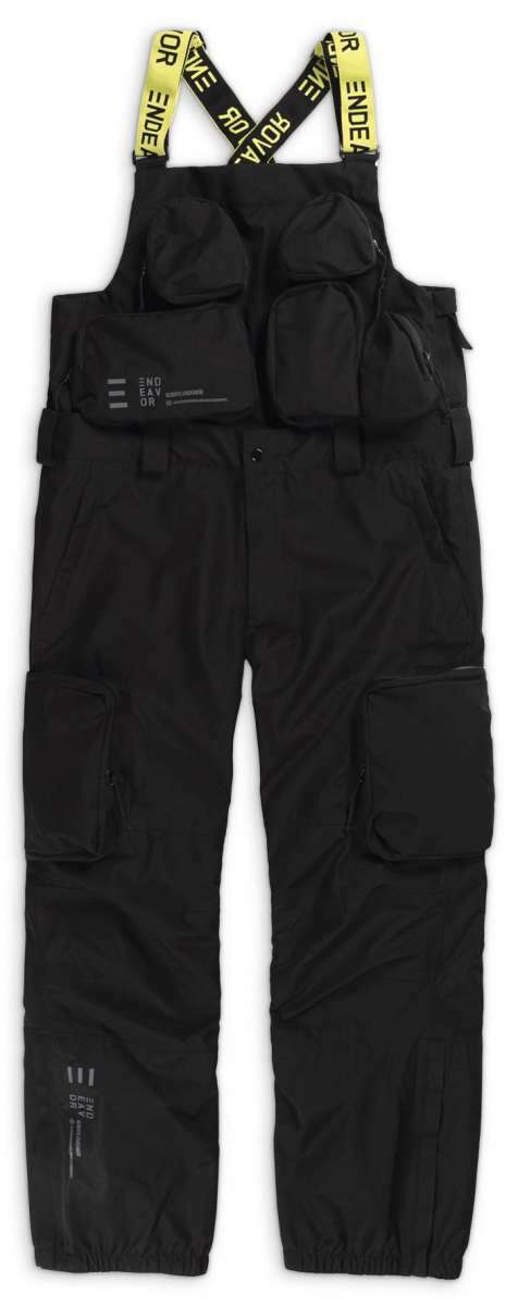 Endeavor 3L Shelter Removable Bib Pants 2024 - Black bib pants with adjustable suspenders and multiple pockets.