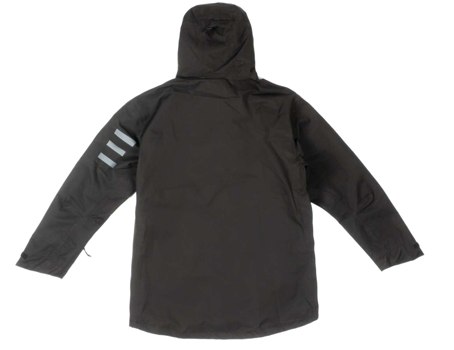 Endeavor 3L Shelter Shell Jacket 2023 - A black jacket with three reflective stripes on the left sleeve.