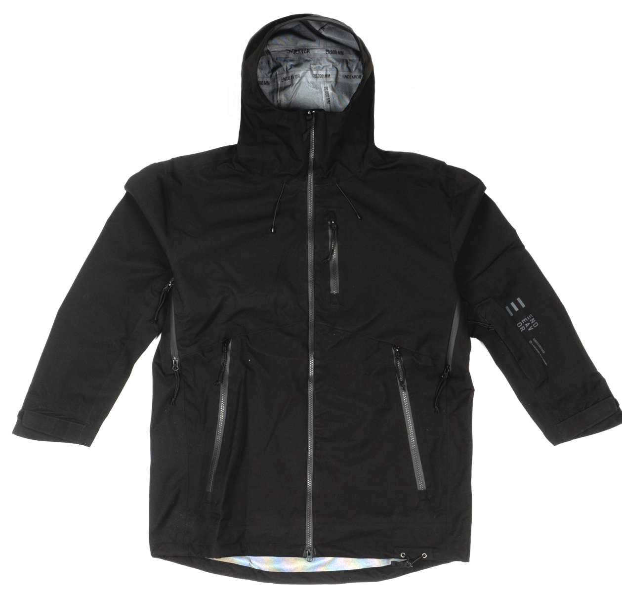 Endeavor 3L Shelter Shell Jacket 2023 - A black jacket with a zippered front and two zippered pockets on either side.