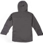 Endeavor 3L Shelter Shell Jacket 2023 - A dark gray jacket with a hood, featuring black hardware and a zippered chest pocket.