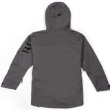 Endeavor 3L Shelter Shell Jacket 2023 - A dark gray jacket with a hood, featuring black hardware and a zippered chest pocket.
