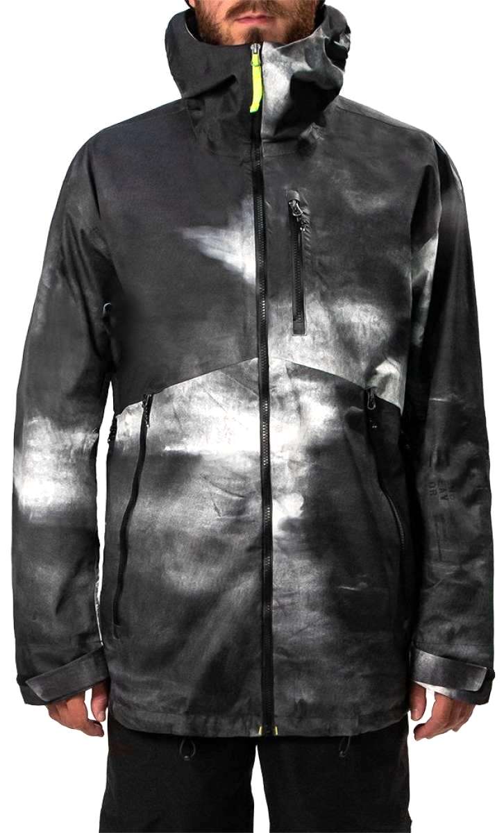 Endeavor 3L Shelter Shell Jacket 2023 - A black jacket with a subtle white pattern and neon yellow zipper pull.