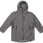 Endeavor 3L Shelter Shell Jacket 2023 - A gray jacket with a hood, featuring black zippers and adjustable cuffs.