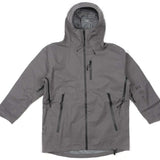 Endeavor 3L Shelter Shell Jacket 2023 - A gray jacket with a hood, featuring black zippers and adjustable cuffs.