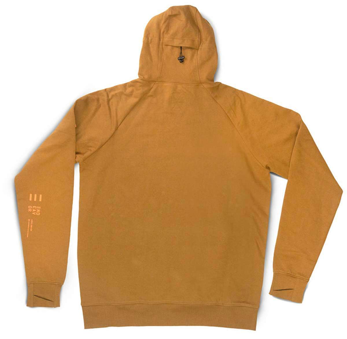 Endeavor Ops Riding Hoodie Organic Cotton 2023 - A tan hoodie with a drawstring hood and zippered front, laid flat on a solid surface.