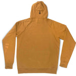 Endeavor Ops Riding Hoodie Organic Cotton 2023 - A tan hoodie with a drawstring hood and zippered front, laid flat on a solid surface.