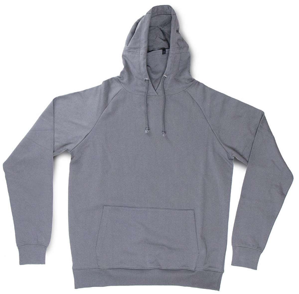 Endeavor Ops Riding Hoodie Organic Cotton 2023 - A grey hoodie with a kangaroo pocket and drawstring hood, laid flat on a solid background.