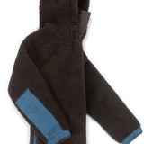 Endeavor OPS Riding Hoodie Sherpa - A brown fleece hoodie with a sherpa texture and blue accents on the hood, cuffs, and hem.
