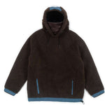 Endeavor OPS Riding Hoodie Sherpa - A brown fleece hoodie with a blue zipper and drawstring, featuring a sherpa texture on the front and back.
