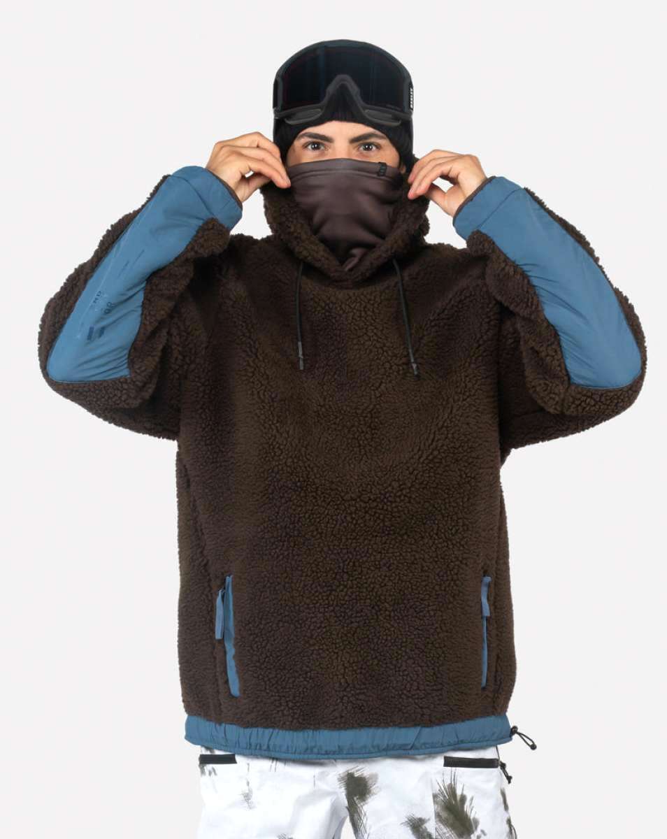 Endeavor OPS Riding Hoodie Sherpa - A brown fleece hoodie with a sherpa lining and blue accents on the sleeves.