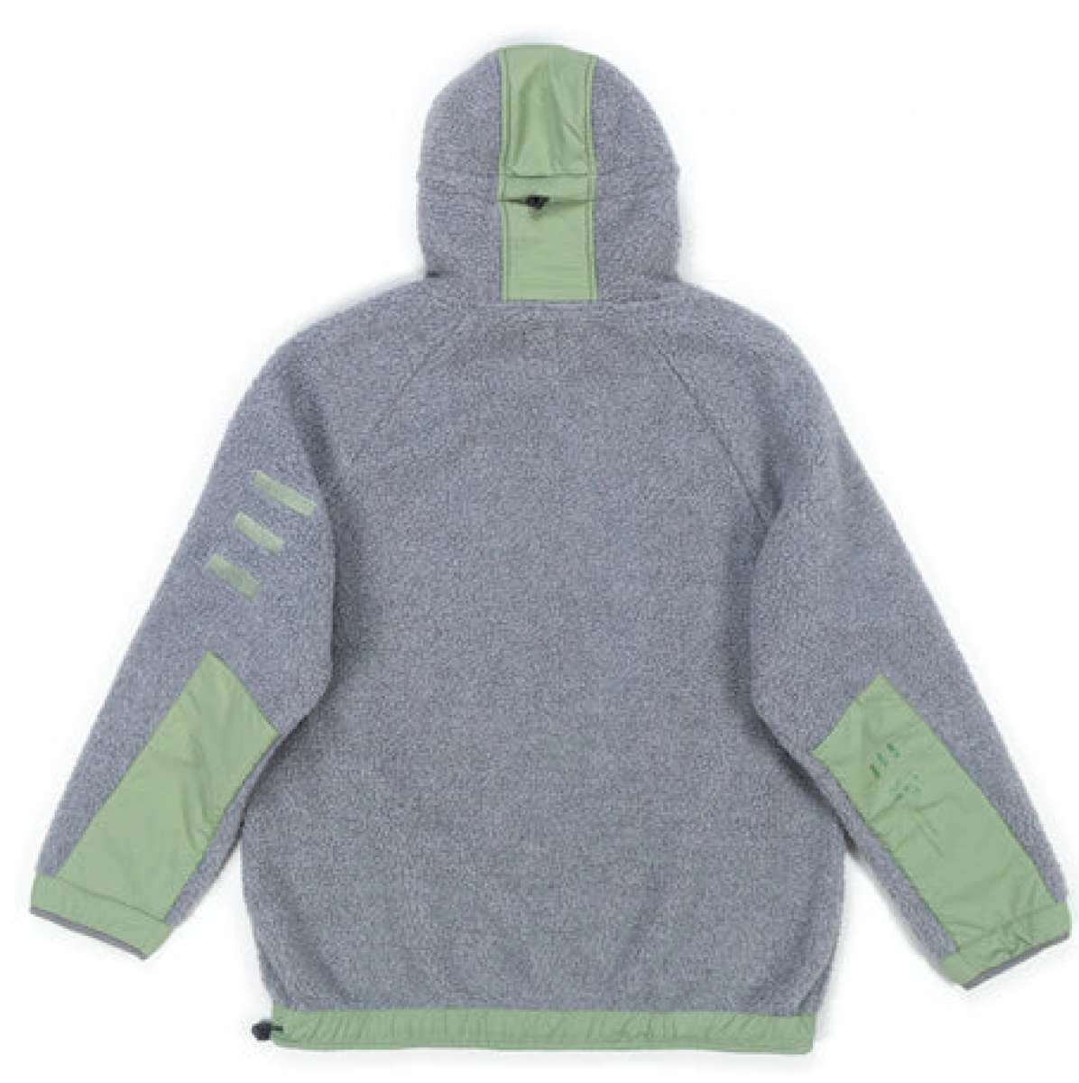 Endeavor OPS Riding Hoodie Sherpa - A gray hoodie with a sherpa fleece texture and green accents on the hood, cuffs, and chest.