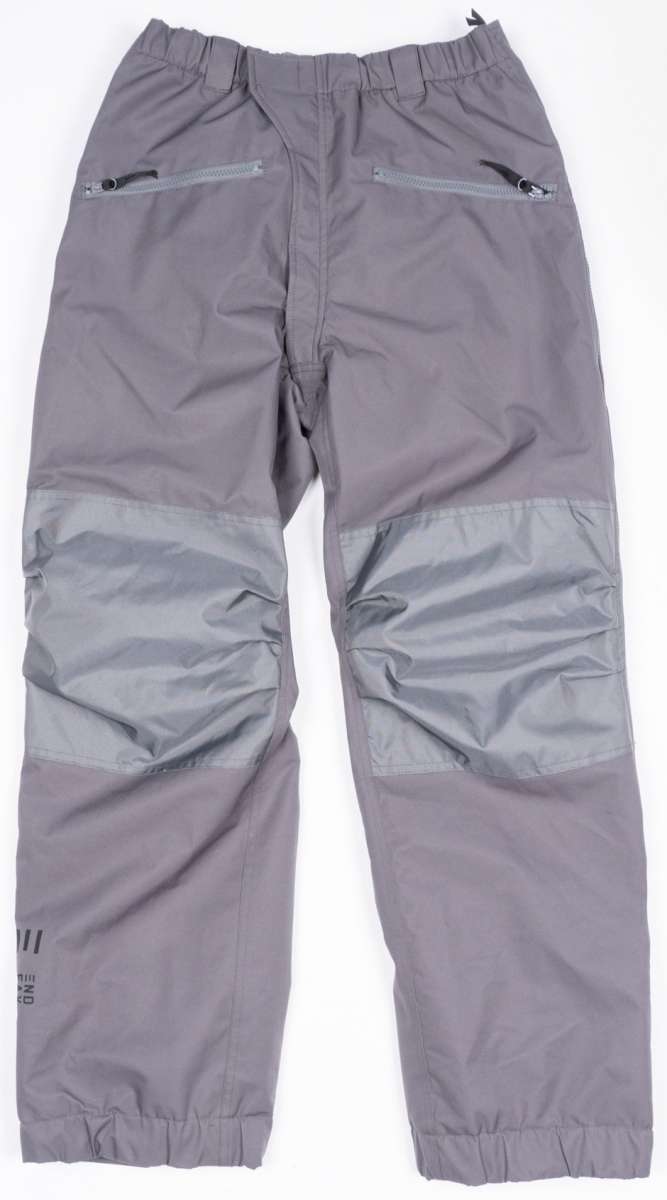 Endeavor Ranger Insulated Pant 2023 - A pair of gray insulated ski pants with a zippered pocket on each thigh and a black logo on the left leg.