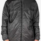 Endeavor Shelter Insulated Jacket - A black insulated jacket with a high collar and zippered front, featuring two zippered pockets on either side of the waist.
