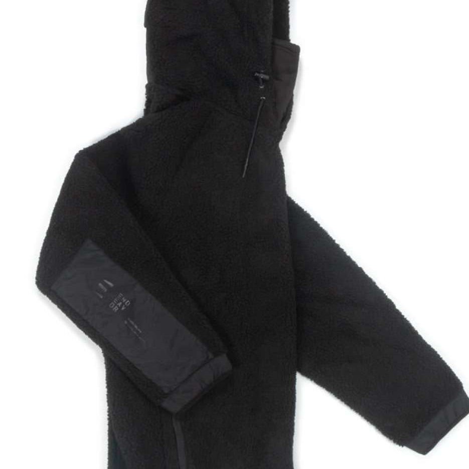 Endeavor Sherpa Riding Hoodie - Black fleece hoodie with a sherpa lining and hood, featuring a zippered front and two side pockets.