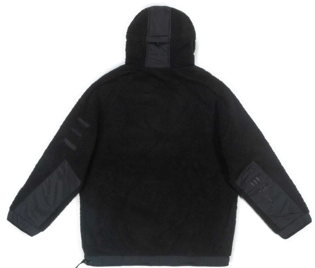 Endeavor Sherpa Riding Hoodie - A black fleece hoodie with a hood and drawstring, featuring a large zippered pocket on the front.