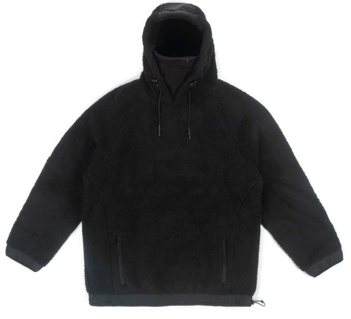 Endeavor Sherpa Riding Hoodie 2023 - A black fleece hoodie with a hood and drawstrings, featuring a subtle sheen from the sherpa fabric.