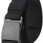 Endeavor Surplus Belt 2023 - Black nylon belt with silver metal buckle and woven pattern.