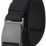 Endeavor Surplus Belt 2023 - Black nylon belt with silver metal buckle and woven pattern.