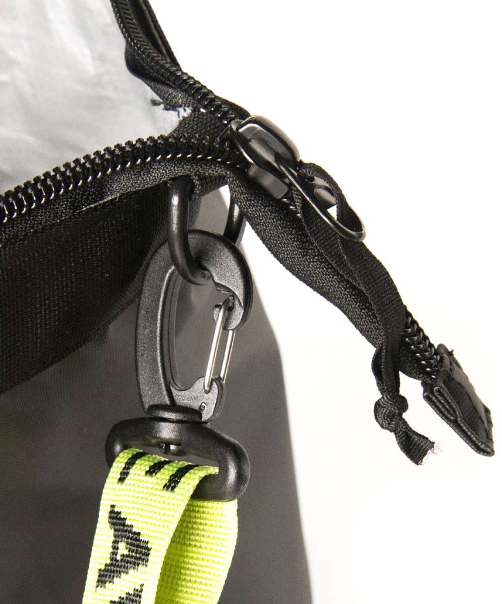 Endeavor Surplus Cargo Bag 2024 - Black bag with a zippered opening and black plastic zipper pull.