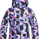 Roxy Junior's Insulated Jetty Snow Jacket 2020 - A black snow jacket with a pink and blue abstract pattern.