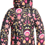 Roxy Junior's Insulated Jetty Snow Jacket 2020 - A black snow jacket with a floral pattern of pink, white, and yellow flowers.