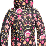 Roxy Junior's Insulated Jetty Snow Jacket 2020 - A black snow jacket with a floral pattern of pink, white, and yellow flowers.
