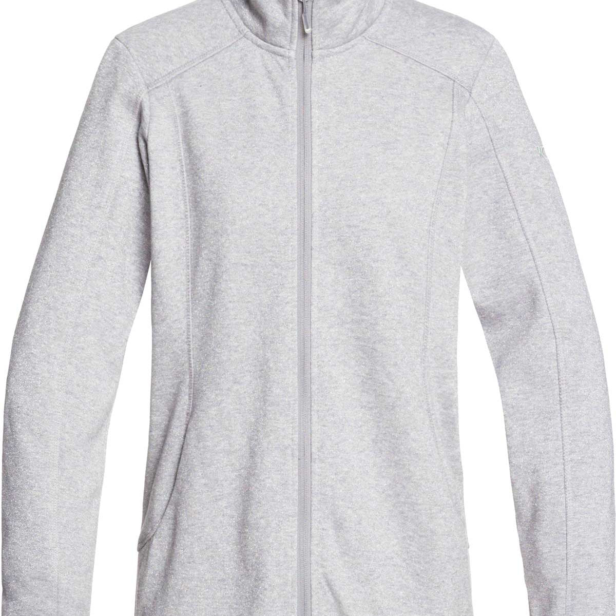 Roxy Women's Harmony Shimmer Zip-Up Mock Neck Fleece 2020 - A heathered pink zip-up mock neck fleece with a shimmer effect on the fabric.